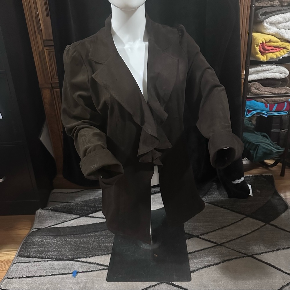 Brown suede ruffled shirt women’s size 8